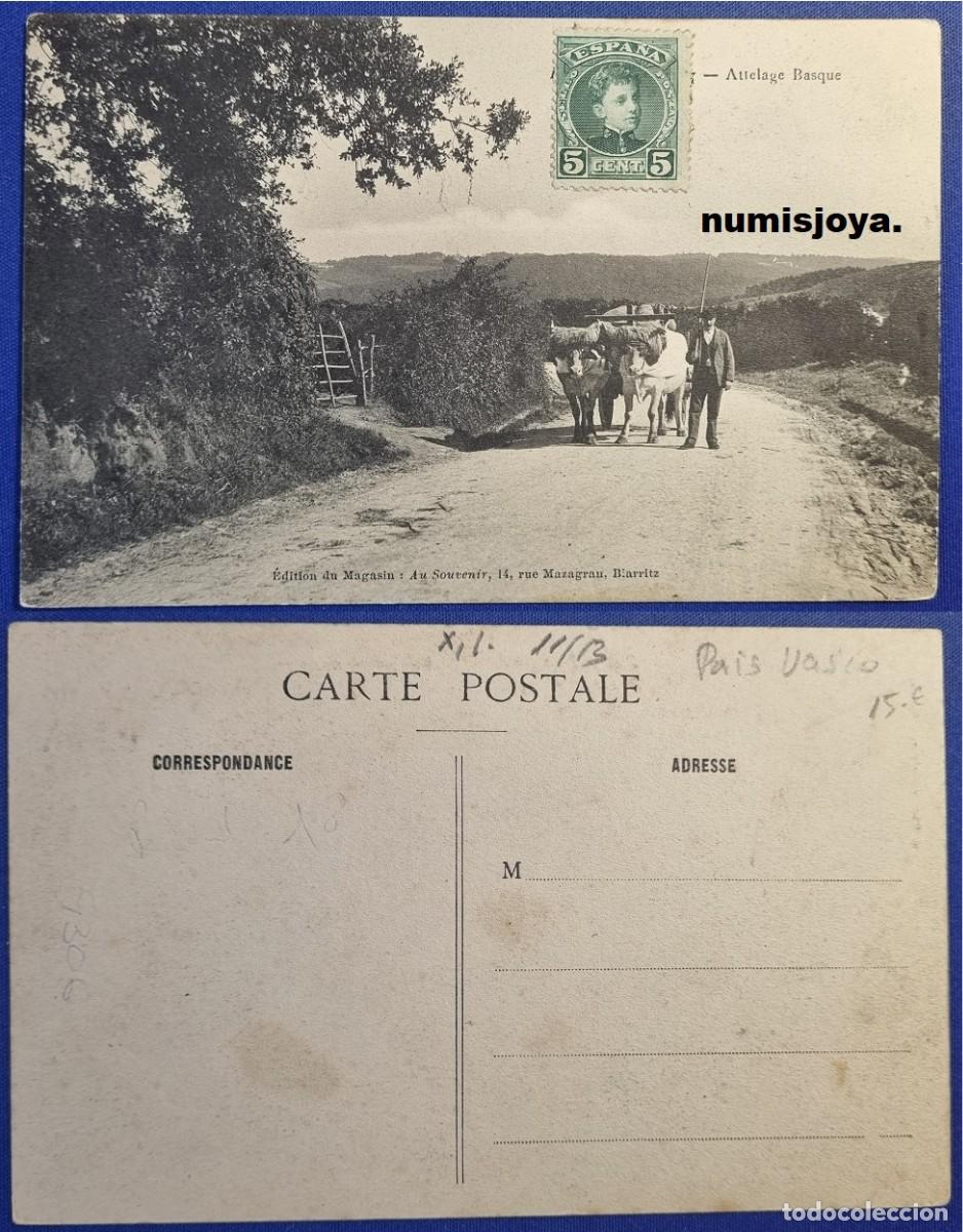 Postales: Postal de BIARRITZ (Espa&ntilde;a) a&ntilde;o 1910. ENVIRONS DE BIARRITZ - ATTELAGE BASQUE.