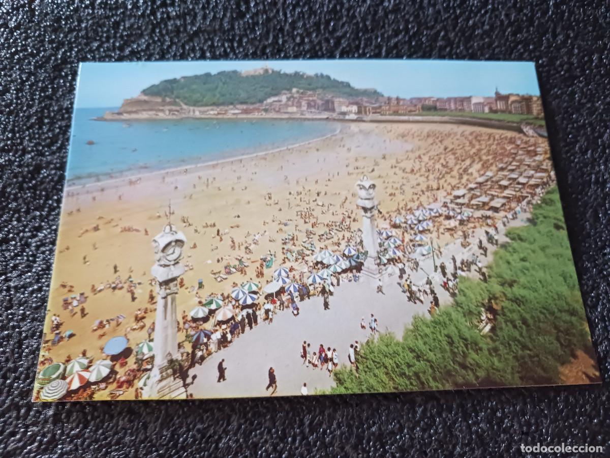 Postales: 4 SAN SEBASTI&Aacute;N PLAYA DE LA CONCHA Y MONTE URGULL, heliotipia 1965