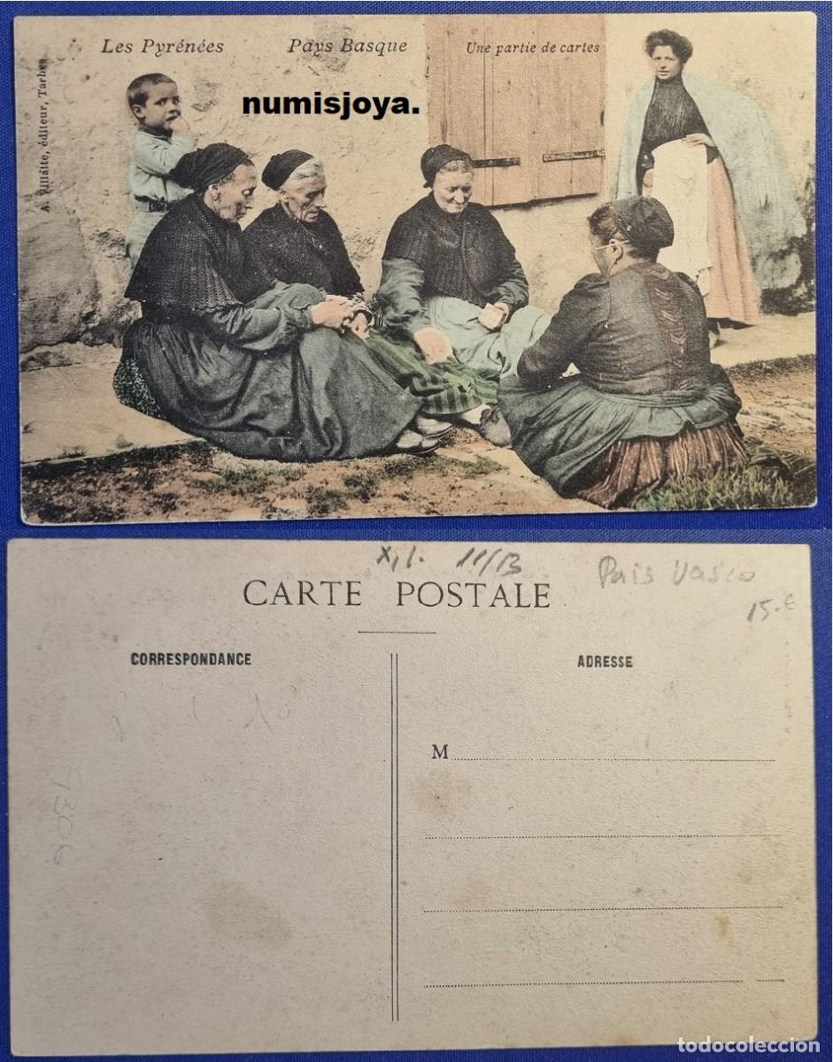 Postais: Postal de Los Pirineos Pa&iacute;s Vasco (Espa&ntilde;a) a&ntilde;o 1910. Una partida de cartas. A. Villate, &eacute;diteur.