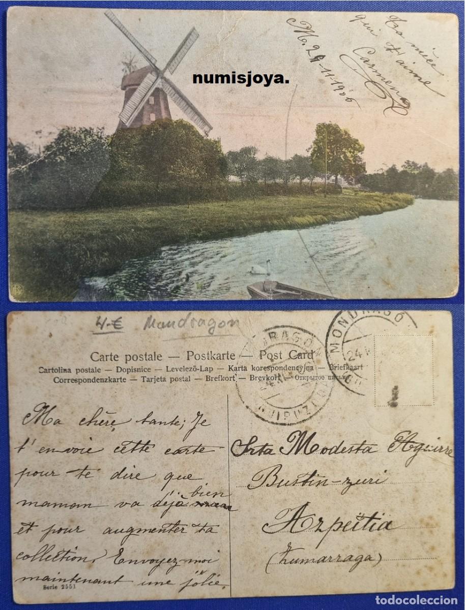 Postales: Postal de MONDRAGON (Espa&ntilde;a) a&ntilde;o 1900. MOLINO DE VIENTO. Escrita en 1906.