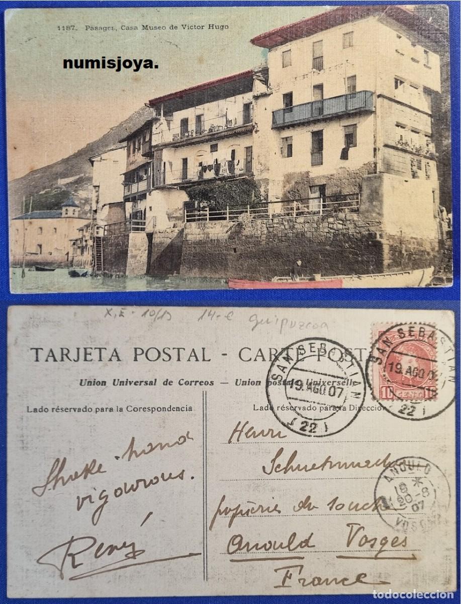Postales: Postal de PASSAGES (Espa&ntilde;a) a&ntilde;o 1900. Casa Museo V&iacute;ctor Hugo. Escrita con sello en 1907.