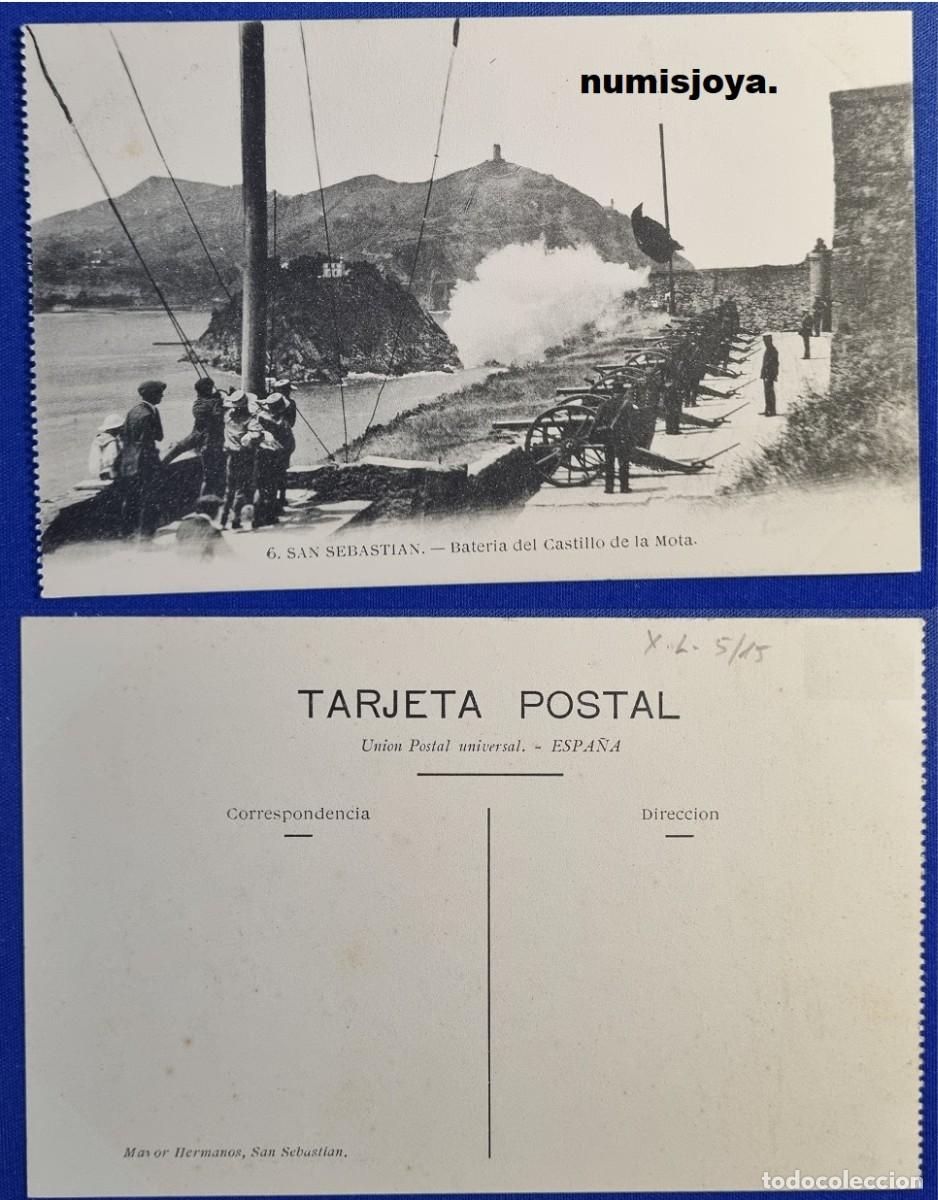 Postales: Postal San Sebasti&aacute;n (Espa&ntilde;a) a&ntilde;o 1910. Bater&iacute;a del Castillo de la MOTA. Ed. Mayor Hermanos.