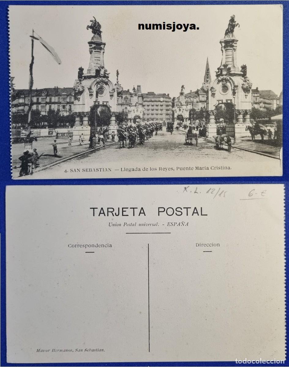 Postales: Postal San Sebasti&aacute;n (Espa&ntilde;a) a&ntilde;o 1910. Llegada de los Reyes Puente M.&ordf; Cristina. Ed. Mayor Hermanos