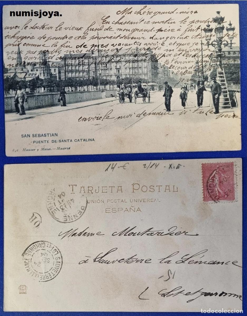 Postkarten: Postal San Sebasti&aacute;n (Espa&ntilde;a) a&ntilde;o 1900. PUENTE DE SANTA CATALINA. HAUSER Y MENET. Escrita a&ntilde;o 1904.