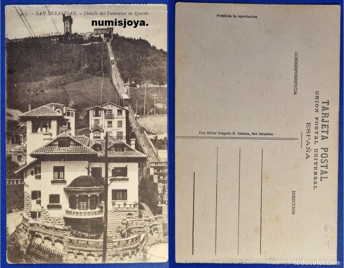 Postales: Postal San Sebasti&aacute;n (Espa&ntilde;a) a&ntilde;o 1910. Detalle funicular Igueldo. Ed. GALARZA.