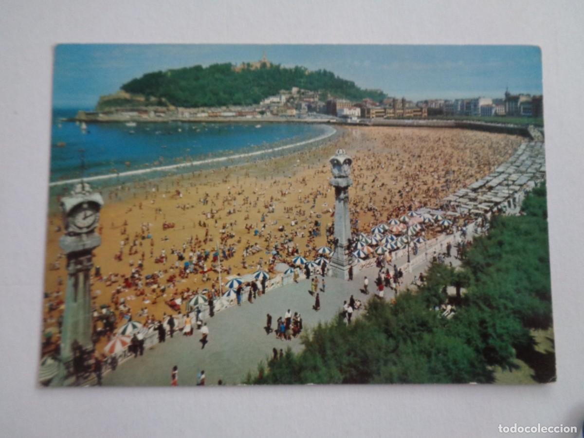 Postales: POSTAL DE SAN SEBASTIAN : PLAYA DE LA CONCHA Y MONTE URGULL . A&Ntilde;OS 60