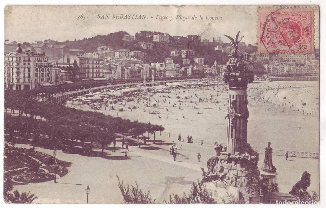 Postales: San Sebasti&aacute;n: Paseo y Playa de la Concha. Foto editor Gregorio G. Galarza. Circulada (A&ntilde;os 10-20)