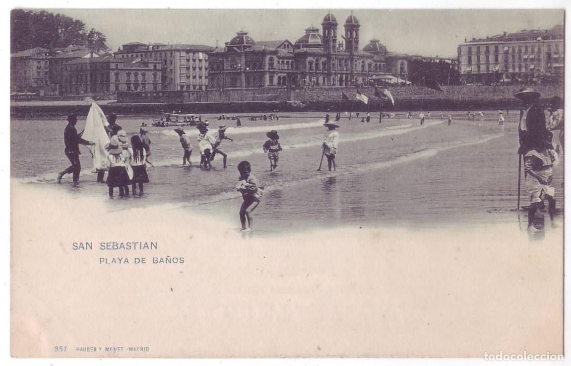 Postales: San Sebasti&aacute;n: Playa de Ba&ntilde;os. Hauser y Menet. Sin dividir. No circulada (Anterior a 1905)