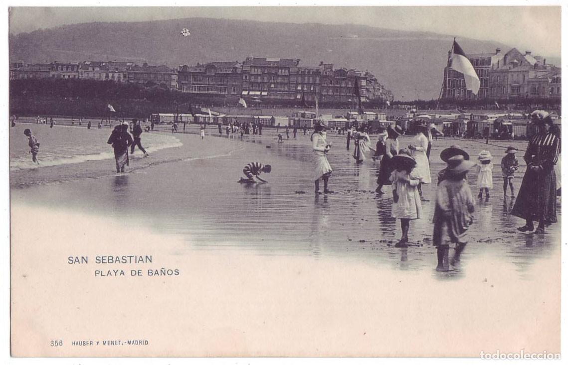 Postales: San Sebasti&aacute;n: Playa de Ba&ntilde;os. Hauser y Menet. Sin dividir. No circulada (Anterior a 1905)