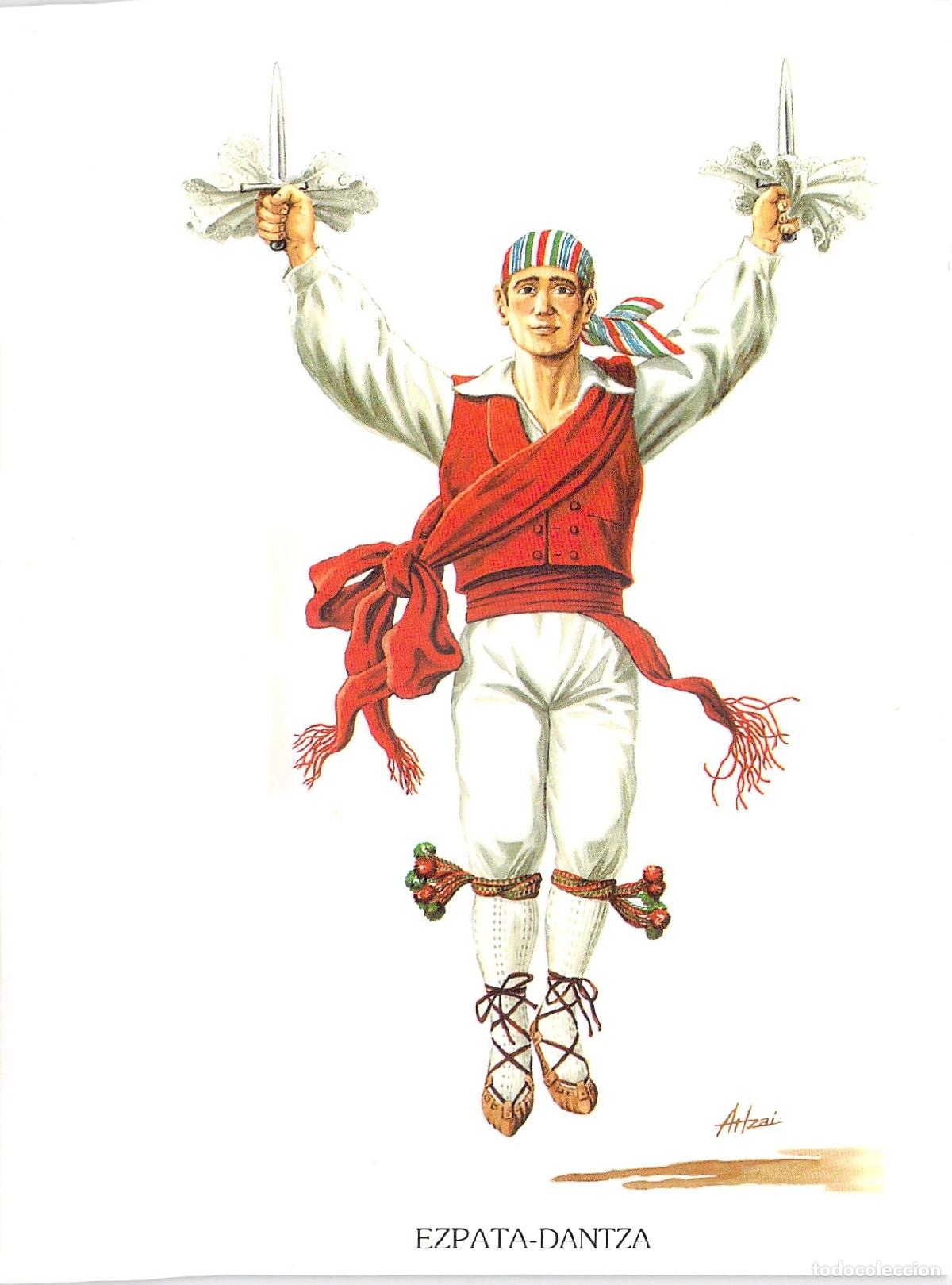 Postales: Postal ilustrada Ezpata-dantza de Gipuzkoa, traje tradicional vasco