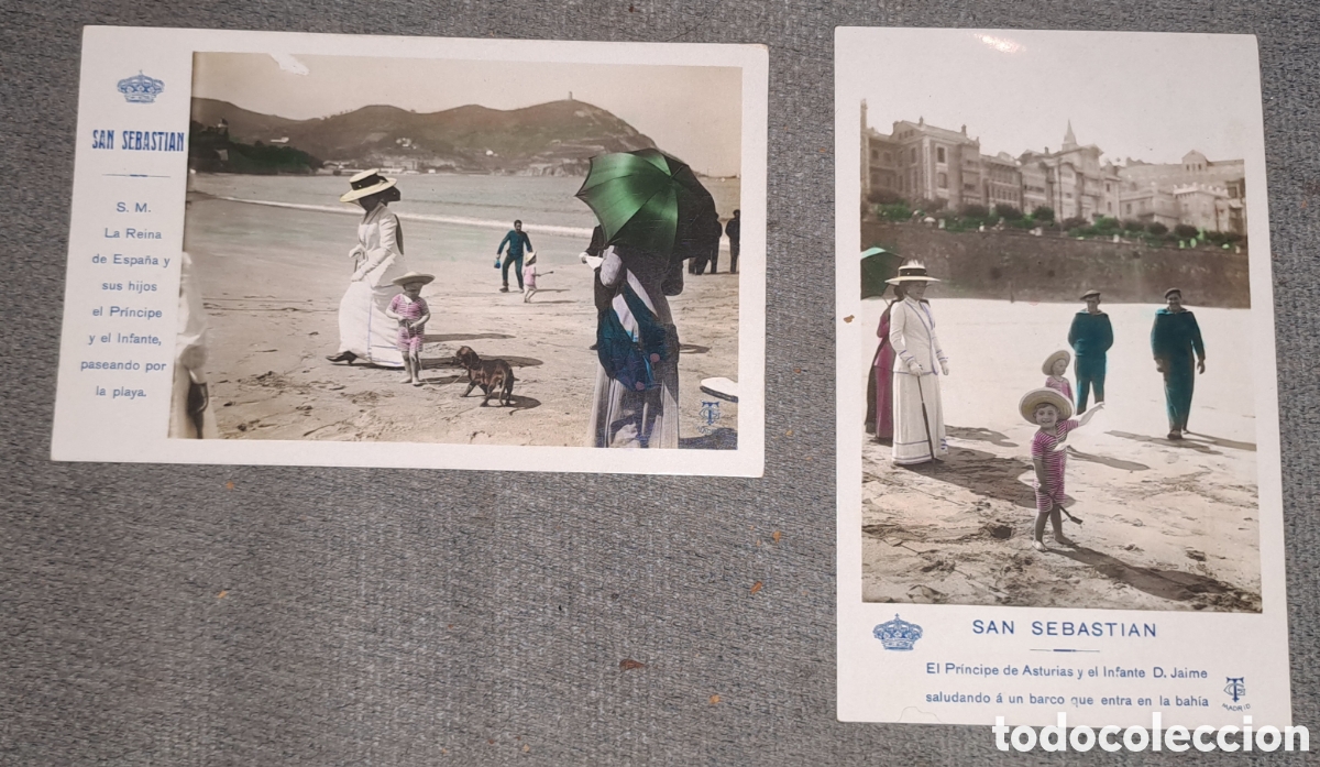 Postales: Lote 2 postales antiguas San Sebasti&aacute;n - Familia Real / Reina Victoria Eugenia e Infantes (1900s-193