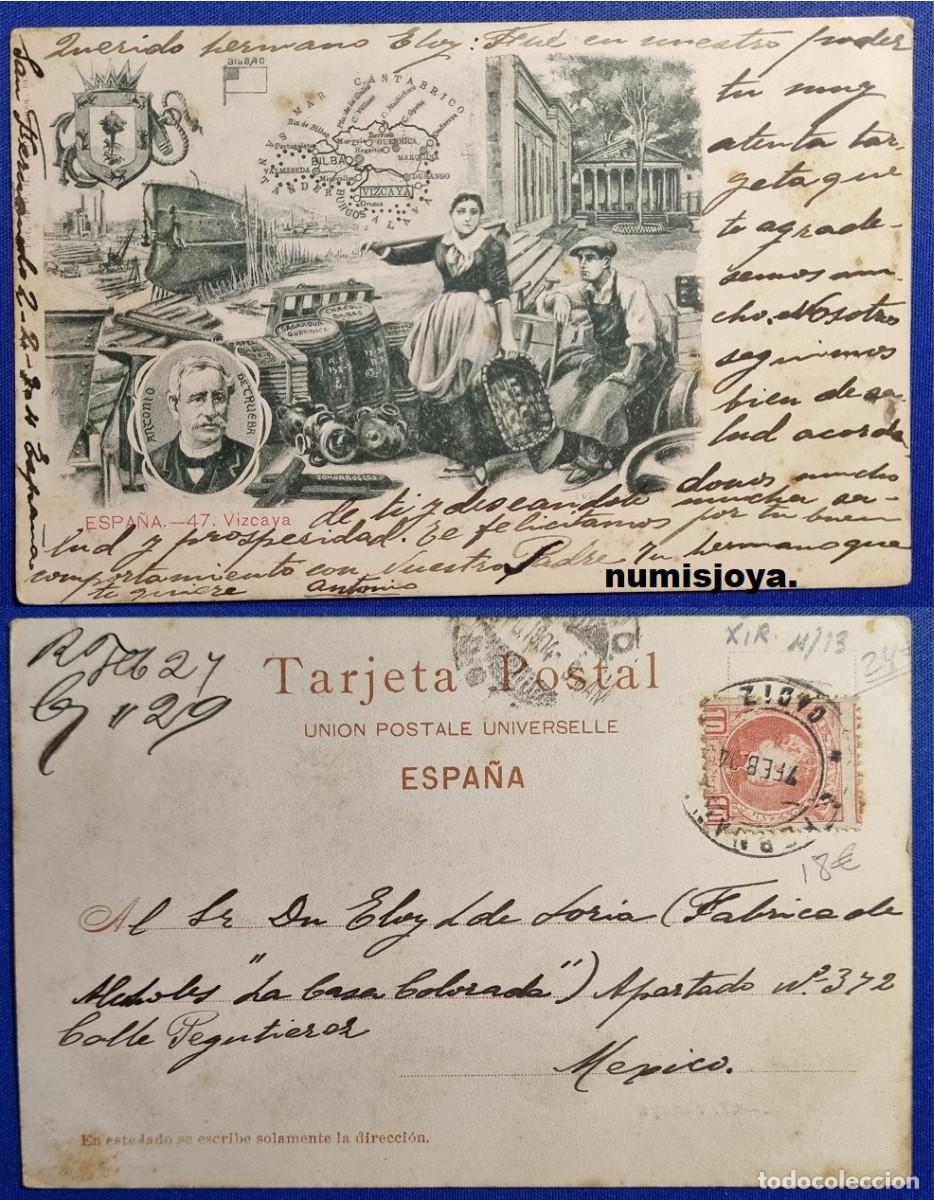 Postales: Postal Vizcaya Espa&ntilde;a a&ntilde;o 1900 MAPA PROVINCIAS. Uni&oacute;n Postal Universal. ESCRITA.