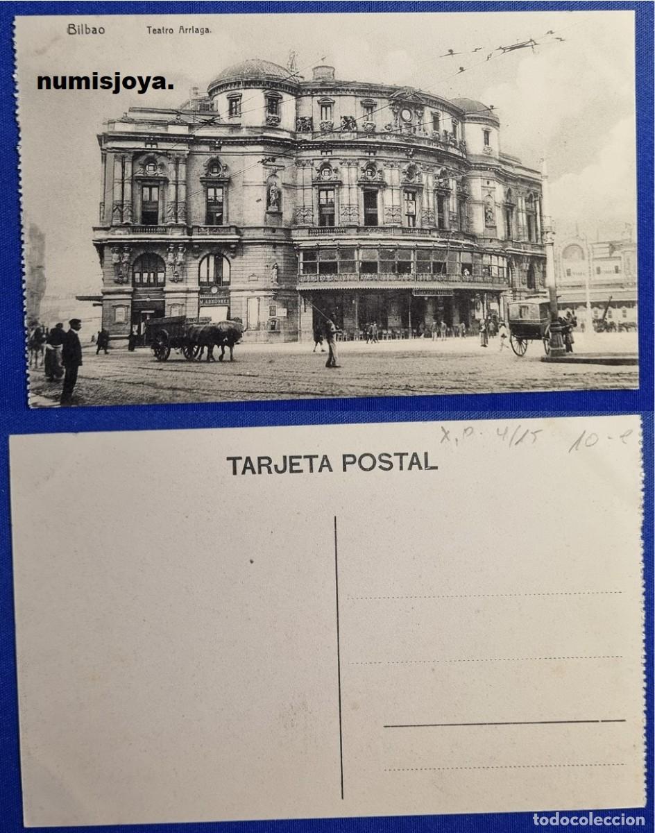 Postales: Postal de Bilbao Espa&ntilde;a a&ntilde;o 1910 Teatro Arriaga. Reverso dividido.