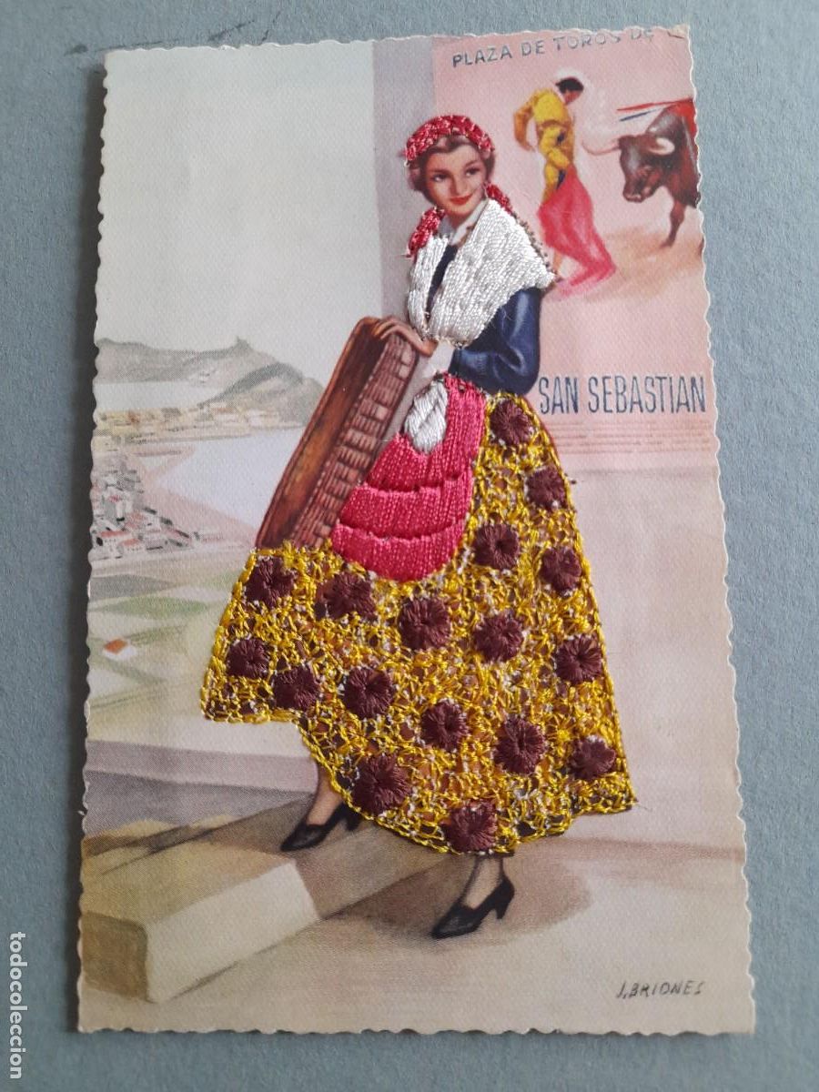 Postales: postal san sebastian, dibujo j.briones, bordado, ed domiguez a&ntilde;os 60 aprox