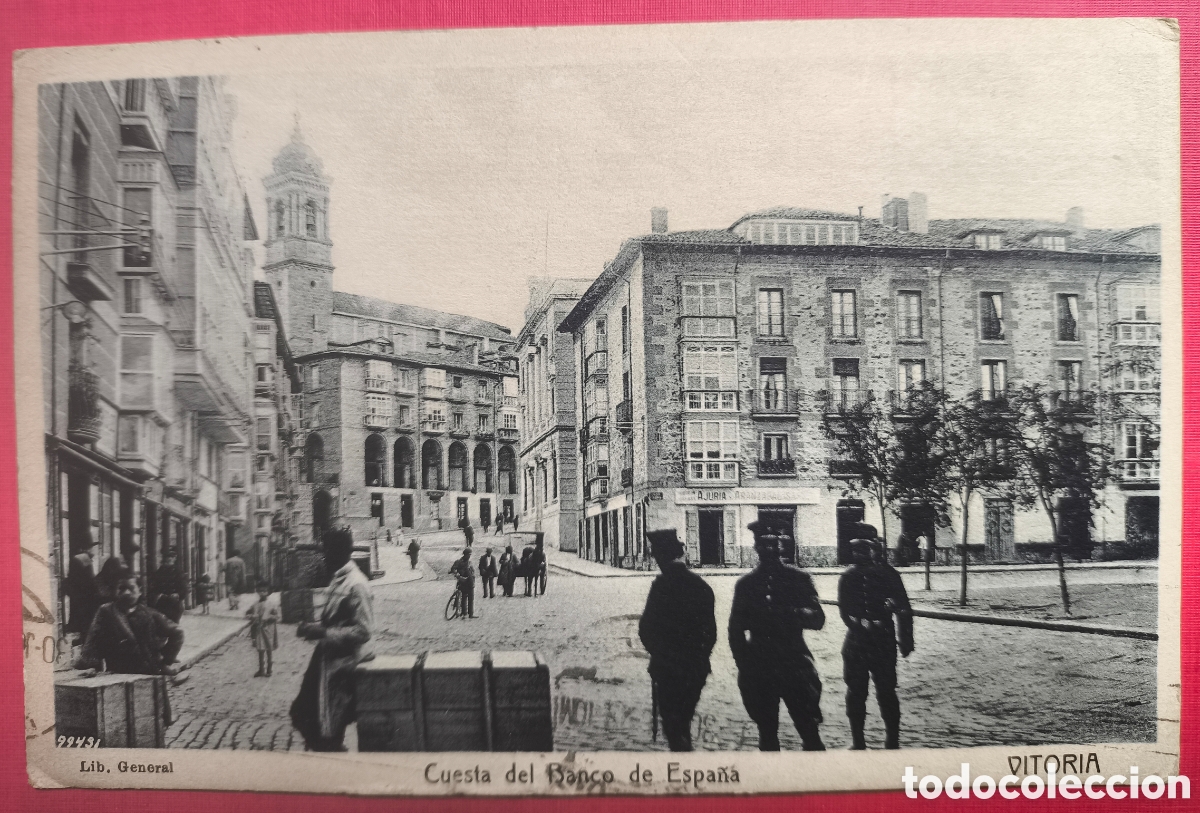 Postales: VITORIA CUESTA DEL BANCO DE ESPA&Ntilde;A POSTAL ANIMADA CIRCULADA &Aacute;LAVA 1923