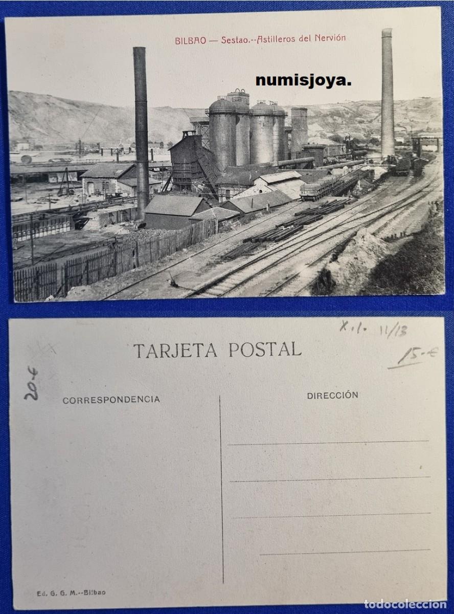 Postales: Postal de Sestao Bilbao Espa&ntilde;a a&ntilde;o 1910 Astilleros del Nervi&oacute;n. Ed. G. G. M.
