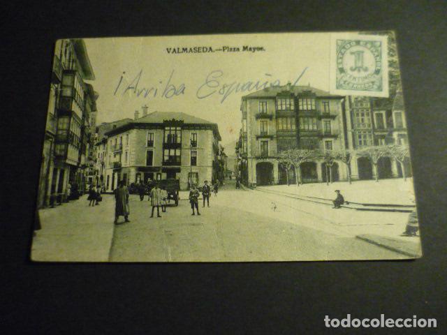 Postales: VALMASEDA VIZCAYA PLAZA MAYOR POSTAL CON FRANQUICIA BATALLON LAS NAVAS Y CENSURA MILITAR