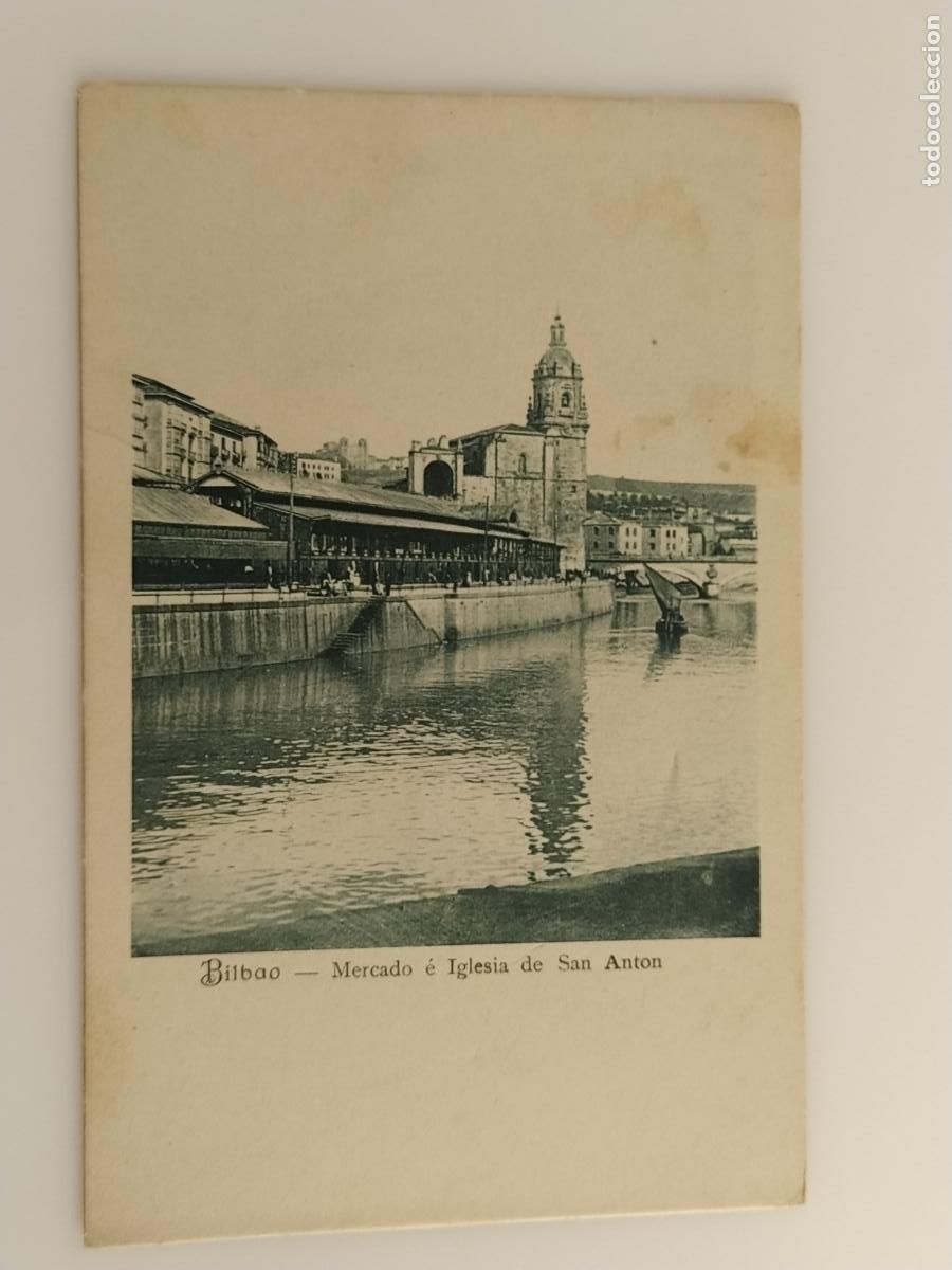Postales: BILBAO - MERCADO E IGLESIA DE SAN ANTON - REVERSO SIN DIVIDIR - POSTAL ANTIGUA (116.875)