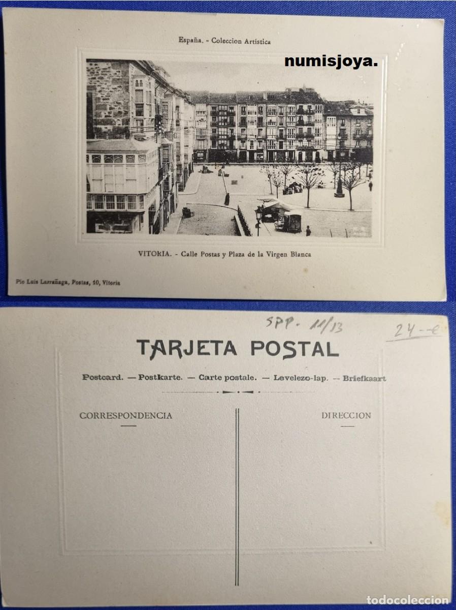 Postales: Postal de Vitoria Espa&ntilde;a a&ntilde;o 1910. Calle Postas y Plaza de la Virgen Blanca. Colecci&oacute;n Art&iacute;stica.