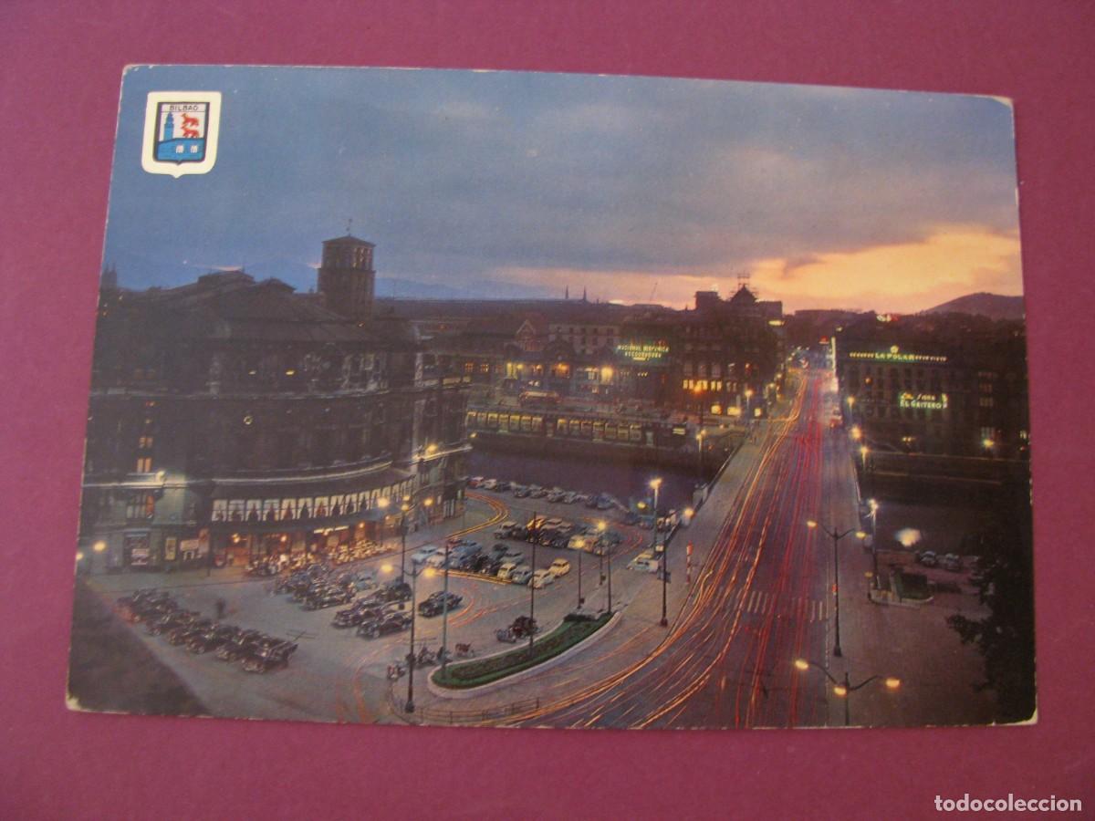 Postales: POSTAL DE BILBAO. PLAZA DE ARRIAGA Y PUENTE DE LA VICTORIA. DOMINGUEZ 43. ESCRITA