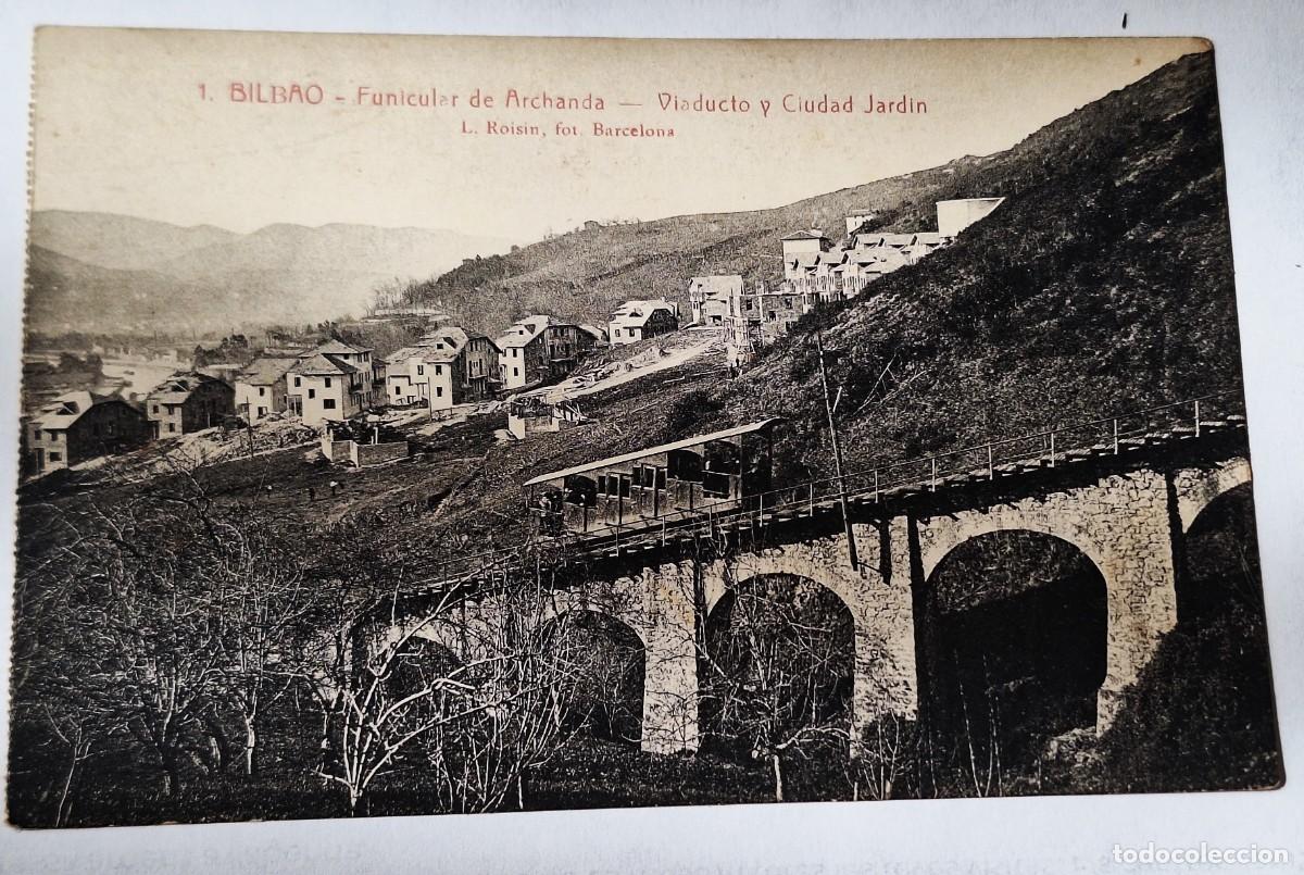 Postales: BILBAO - POSTAL MUY ANTIGUA MANUSCRITA EN 1938 - FUNICULAR DE ARCHANDA Y VIADUCTO