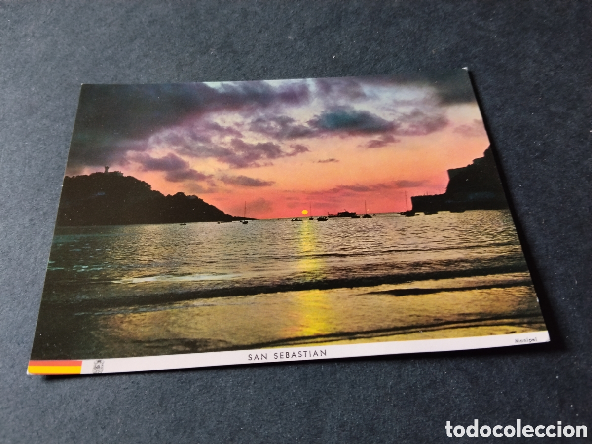 Postales: Postal San Sebasti&aacute;n puesta de sol, bandera Espa&ntilde;a