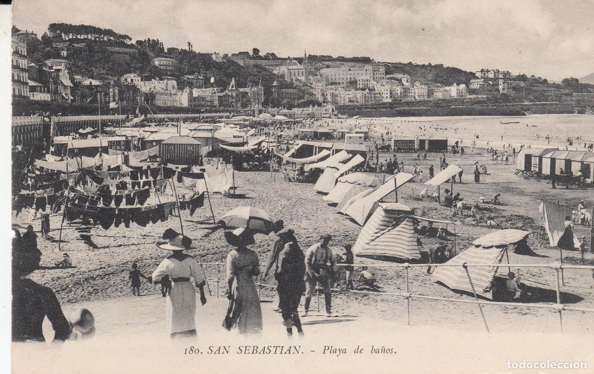 Postales: POSTAL SAN SEBASTIAN -PLAYA DE BA&Ntilde;OS - GALARZA NUM. 180 CIRCULADA A FRANCIA - 1912