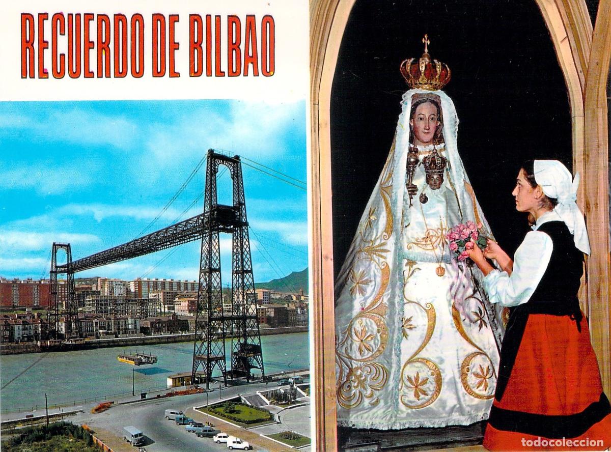 Postales: Postal de Bilbao con el Puente de Vizcaya y la Virgen de Bego&ntilde;a
