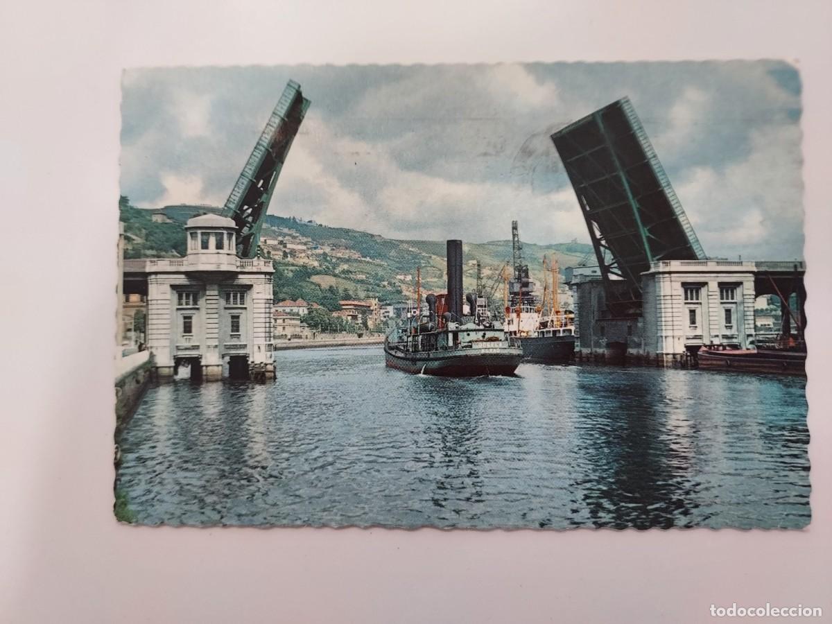 Postales: POSTAL BILBAO PUENTE BASCULANTE DEL GENERALISIMO. 1960. CIRCULADA. GARRABELLA. Barco