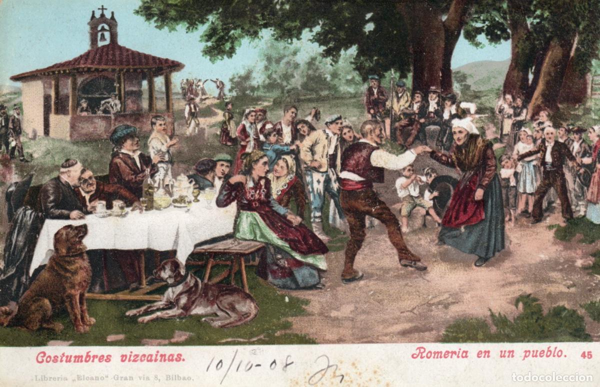 Postkarten: POSTAL COSTUMBRES VIZCAINAS - ROMERIA EN UN PUEBLO - LIBRERIA ELCANO (BILBAO) PURGER & Co M&Uuml;NCHEN