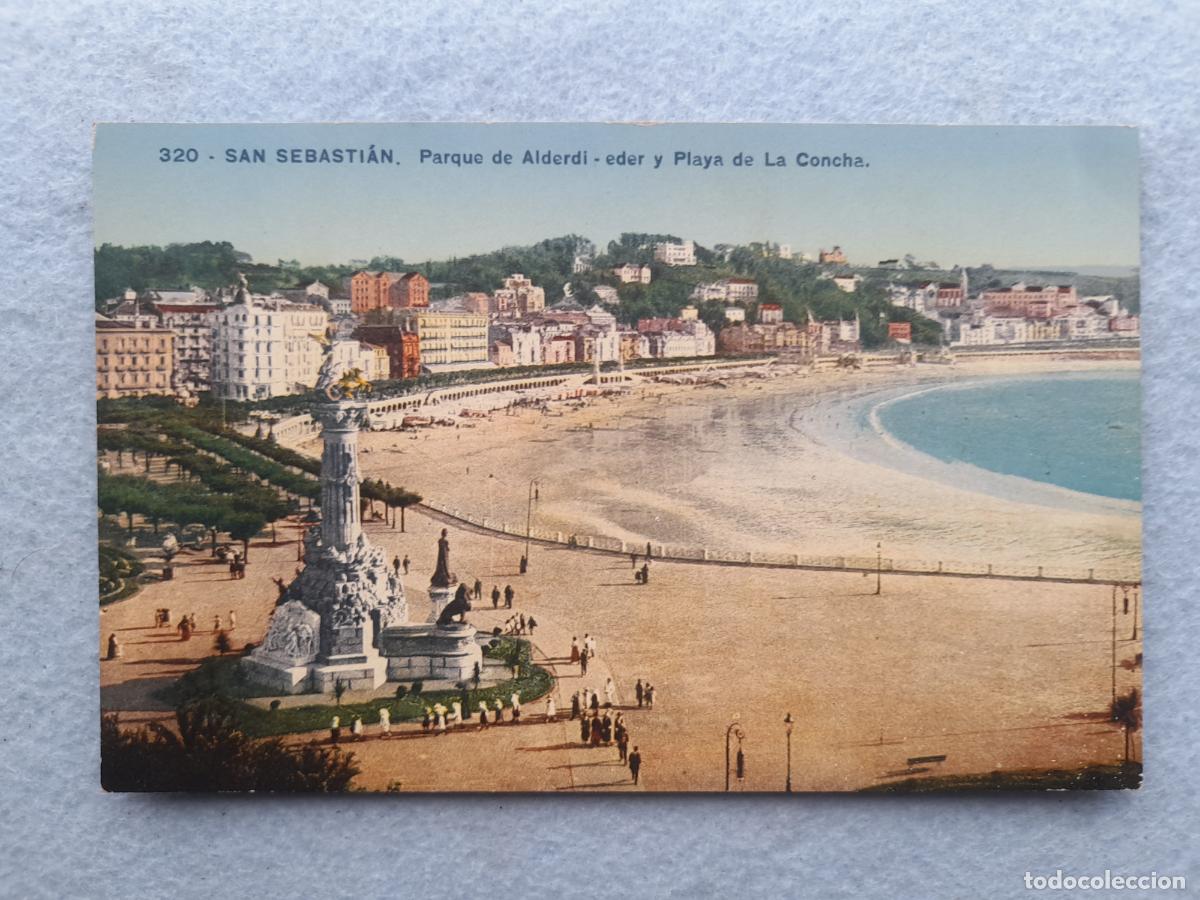 Postkarten: San Sebasti&aacute;n. Parque de Alderdi - Eder y Playa de la Concha. Escrita.