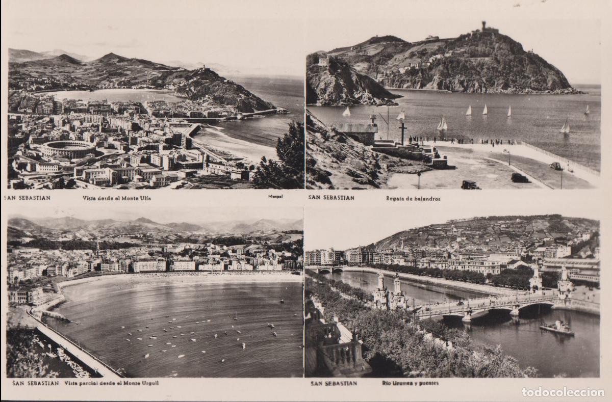 Postales: SAN SEBASTIAN, MONTE UL&Iacute;A, REGATA, RIO URUMEA Y PUENTES - MANIPEL - S/C