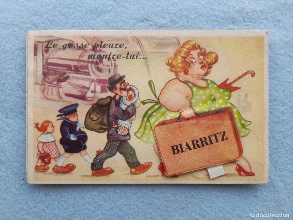 Postcards: Biarritz. Pais Vasco Franc&eacute;s. Postal Caricaturas con fuelle de Vistas.