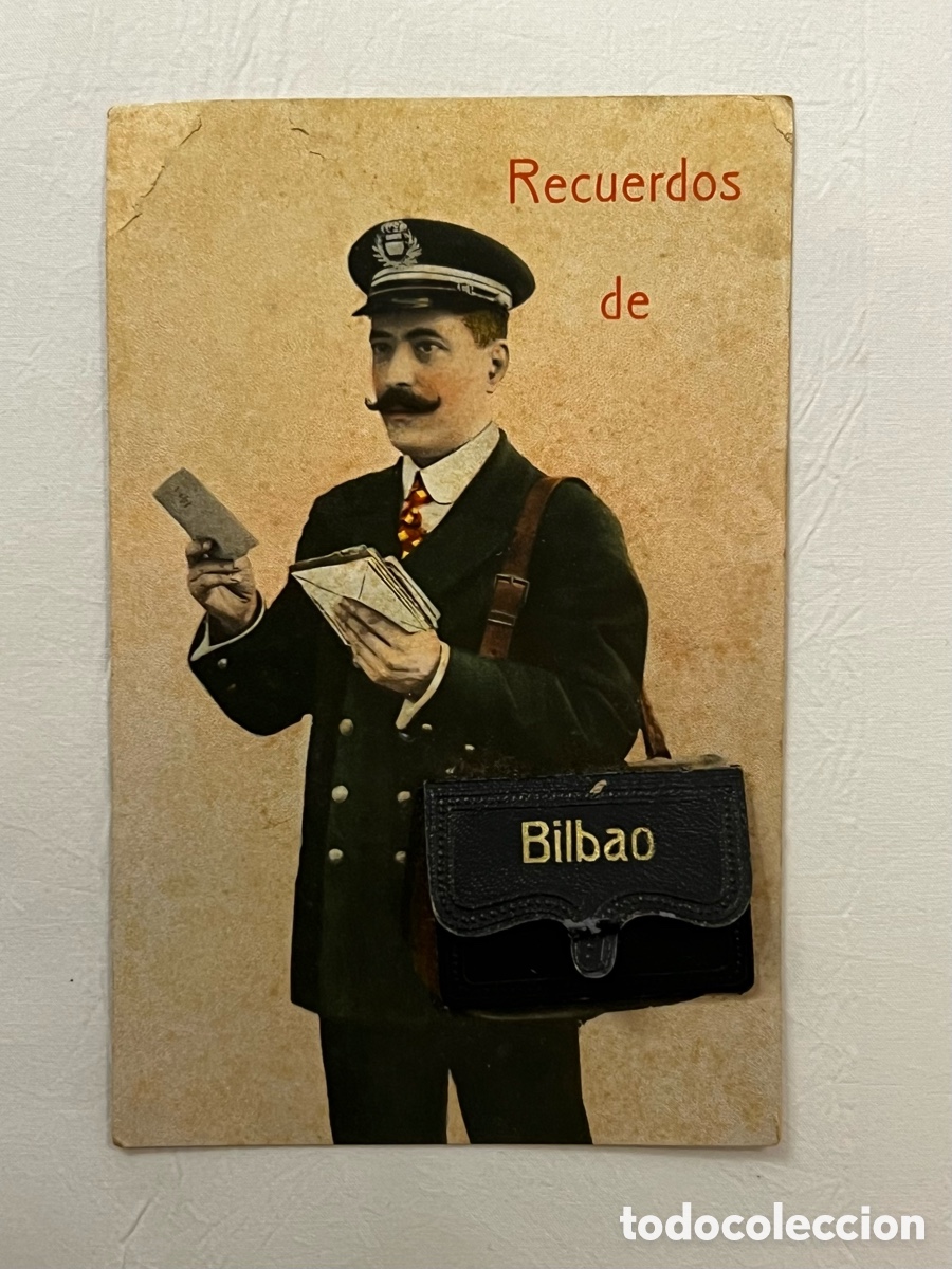 Postais: BILBAO. RECUERDOS DE BILBAO. CARTERO CON DESPLEGABLE EN LA CARTERA, E. DUMAS (a.1920)