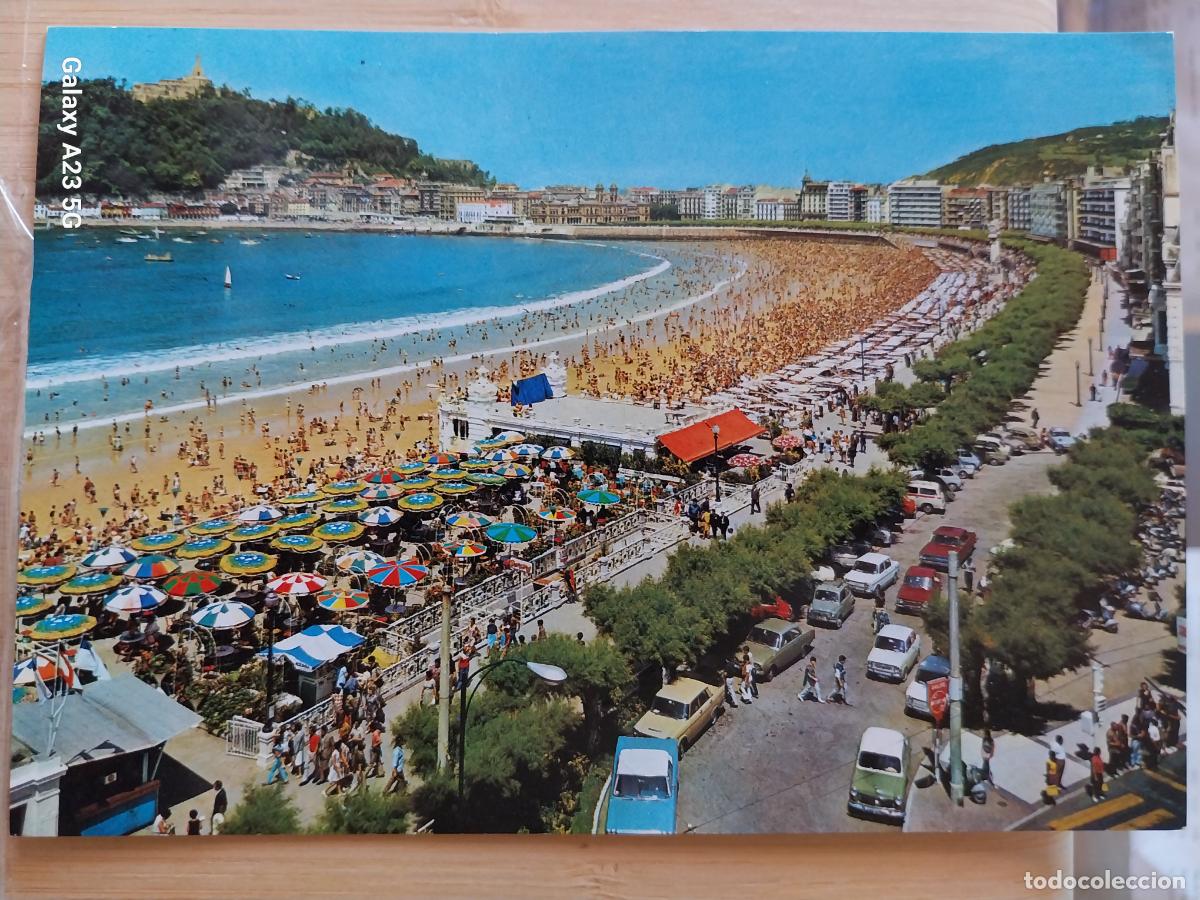 Postais: PLAYA CONCHA PASEO SAN SEBASTIAN ED MANIPEL 63 ESCRITA ANIMADA COCHES CLASICOS
