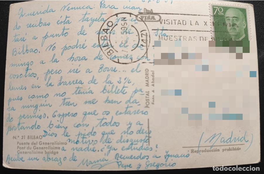 Postales: BILBAO, PUENTE DEL GENERALISIMO, POSTAL ANTIGUA - Foto 2