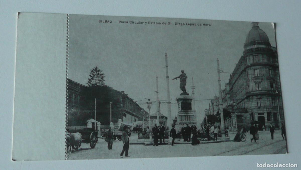 Postales: Reproducci&oacute;n de antigua postal en b/n de Bilbao. Plaza Circular y estatua de D. Diego L&oacute;pez de Haro