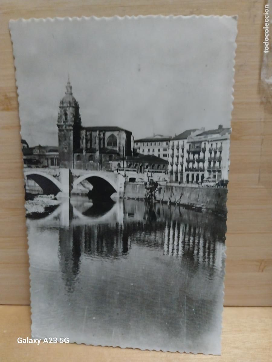 Postales: IGLESIA PUENTE DE SAN ANTON BILBAO ED ELO 4 CIRCULADA A&Ntilde;OS 50 ANIMADA COCHES CLASICOS