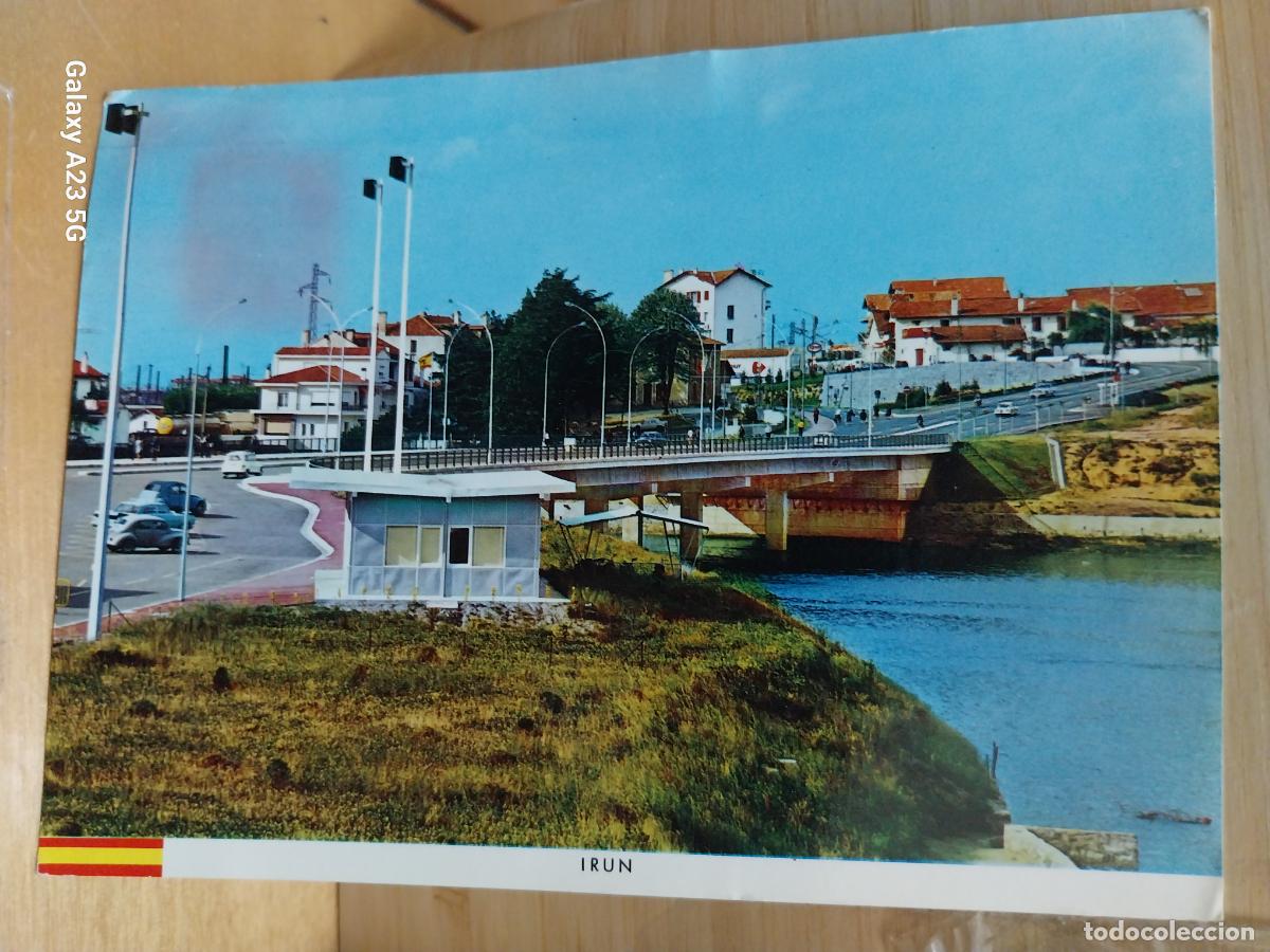 Postales: IRUN PUENTE INTERNACIONAL DE SANTIAGO ED NAYLLA 4 CIRCULADA A&Ntilde;O 1968 ANIMADA COCHES CLASICOS