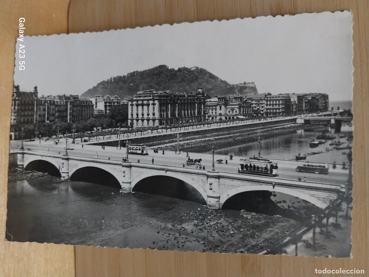 Postales: PUENTE SANTA CATALINA SAN SEBASTIAN ED ARRIBAS 5 CIRCULADA A&Ntilde;O 1950 TRANVIA PUBLI CYMA CARRETA