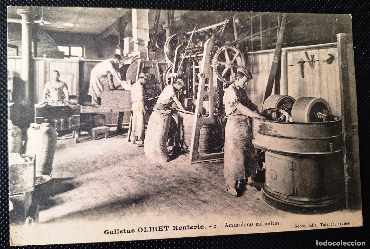 Postales: RENTERIA (GUIPUZCOA)- POSTAL MUY ANTIGUA MANUSCRITA EN 1910 - GALLETAS OLIBET, AMASADORAS MECANICAS