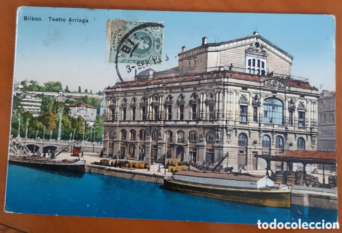 Postales: Postal Bilbao coloreada. Teatro Arriaga. Escrita y circulada. R21A