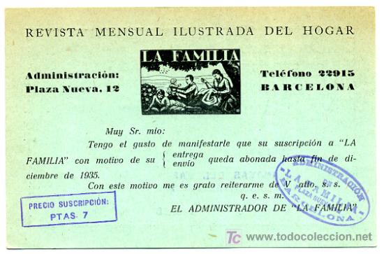 Cartes Postales: POSTAL PUBLICIDAD REVISTA ILUSTRADA LA FAMILIA,  P16134