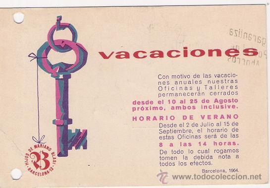 Postales: 6042 - TAJETA PUBLICITARIA HIJOS DE MARIANO BLASI - 1964 -VER REVERSO