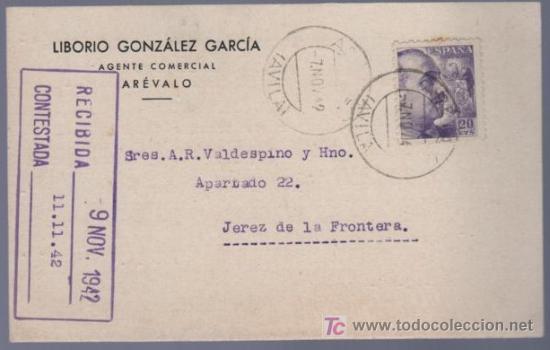 Postcards: TARJETA POSTAL DE PUBLICIDAD DE LIBORIO GONZALEZ GARCIA. AGENTE COMERCIAL. AREVALO.