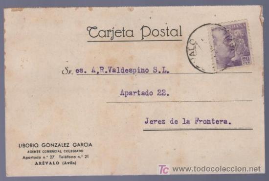 Postcards: TARJETA POSTAL DE PUBLICIDAD DE LIBORIO GONZALEZ GARCIA. AGENTE COMERCIAL. AREVALO. AVILA