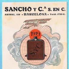 Postales: SANCHO Y CIA. S. EN C. FÁBRICA ESPAÑOLA DE RADIADORES PARA AUTOMÓVILES Y AVIACIÓN. BARCELONA, 1919.