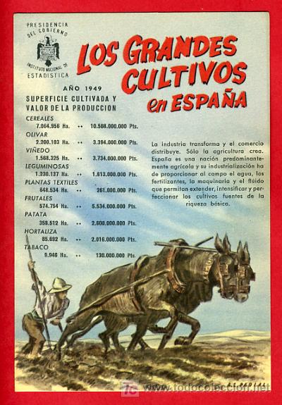 Postkarten: LOS GRANDES CULTIVOS EN ESPA&Ntilde;A 1949, ESTADISTICA,    P38748