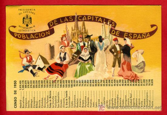 Postkarten: POBLACION DE LAS CAPITALES DE ESPA&Ntilde;A, ESTADISTICA,    P38800