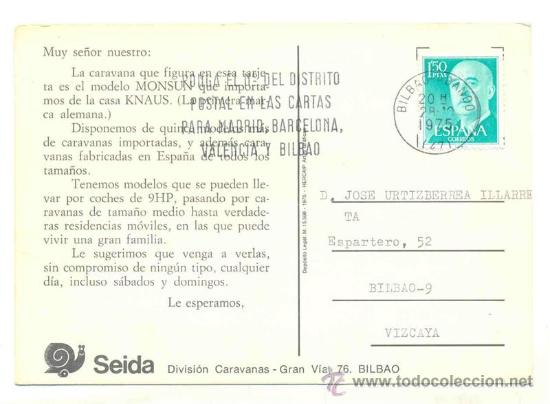 Postales: SEIDA divisi&oacute;n caravanas (Bilbao) 1975 - Foto 2